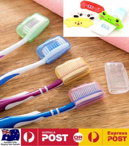 5 x Toothbrush Head Cover Case  And 1 x Toothpaste Dispenser Tube Squeezer - Afbeelding 1 van 6
