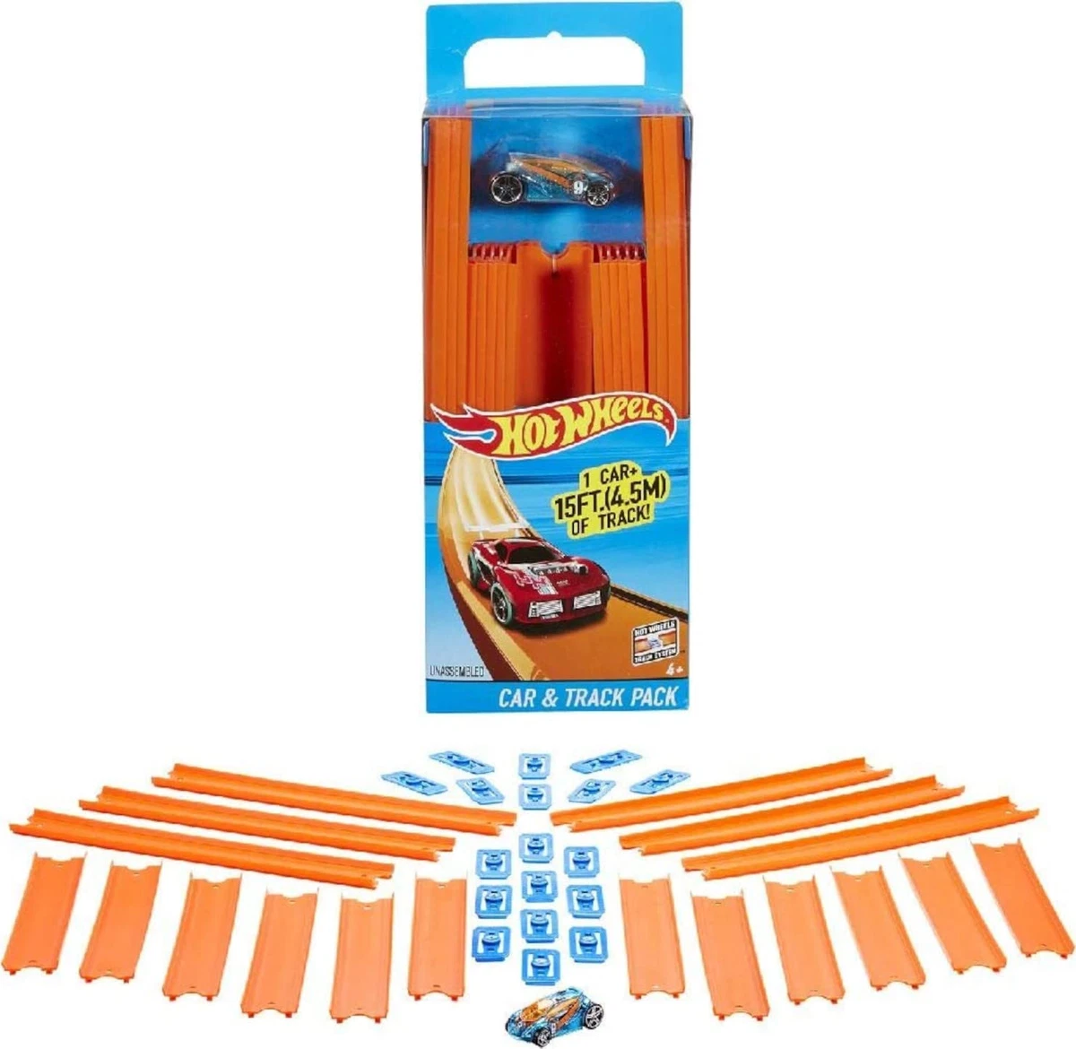 Hot Wheels Track Builder Straight Track Set, 37 Component Parts