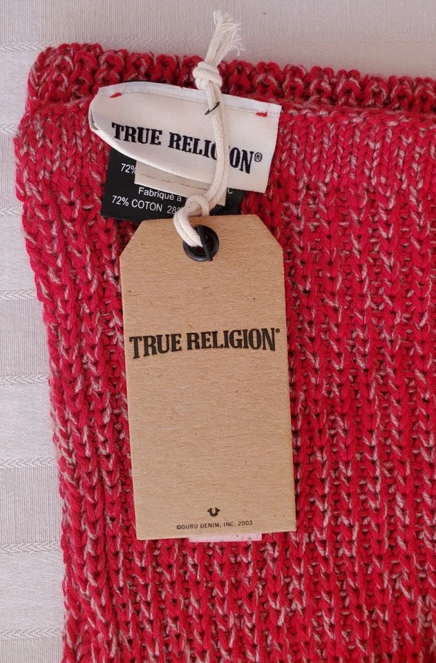 Nuevo con etiquetas Bufanda True Religion Dos Tonos Rojo y Gris Mezcla Algodón Logo 72" x 13" Foto 3 de 4