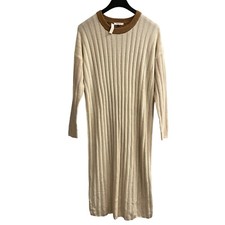 Madewell Sweater Dress Womens L Beige Ribbed Knit Midi Wool Blend Preppy Office