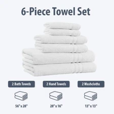 100% Cotton 6 Piece Bath Towel Set Extra Soft & Absorbent Towels - 650 GSM