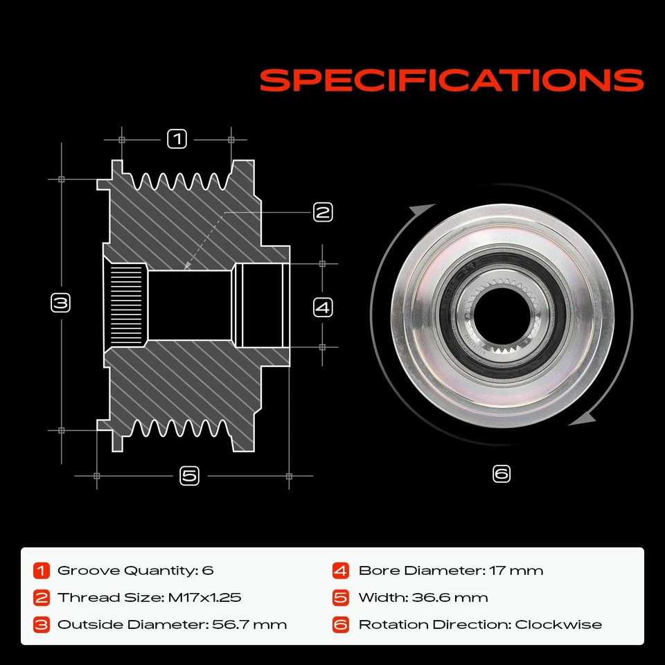 Polea embrague alternador para Nissan Altima 93-97 Sentra Frontier 6 ranuras CW Foto 2 de 4