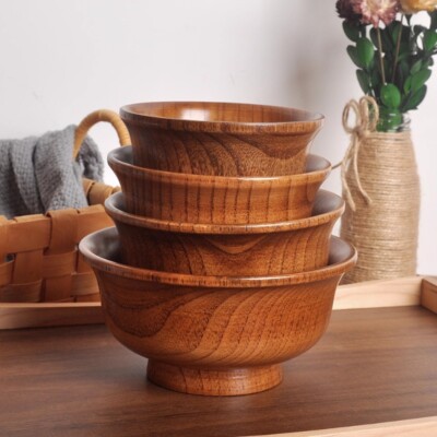 1PC Wooden Bowl Japanese Restaurant Heat Insulation Bowls Mongolian Cereal Food