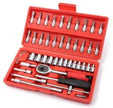 New 46pcs 1/4" Ratchet Auto Car Repairing Wrench Combination Socket Tool Red Box
