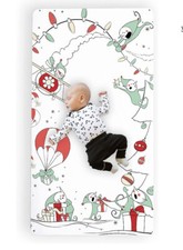 JumpOff Jo Christmas Mischief fitted crib sheet red green elves 28  x 52  