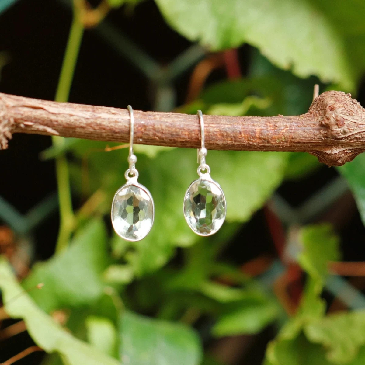 Natural Green Amethyst Earrings 925 Sterling Silver Earrings Bezel Earring