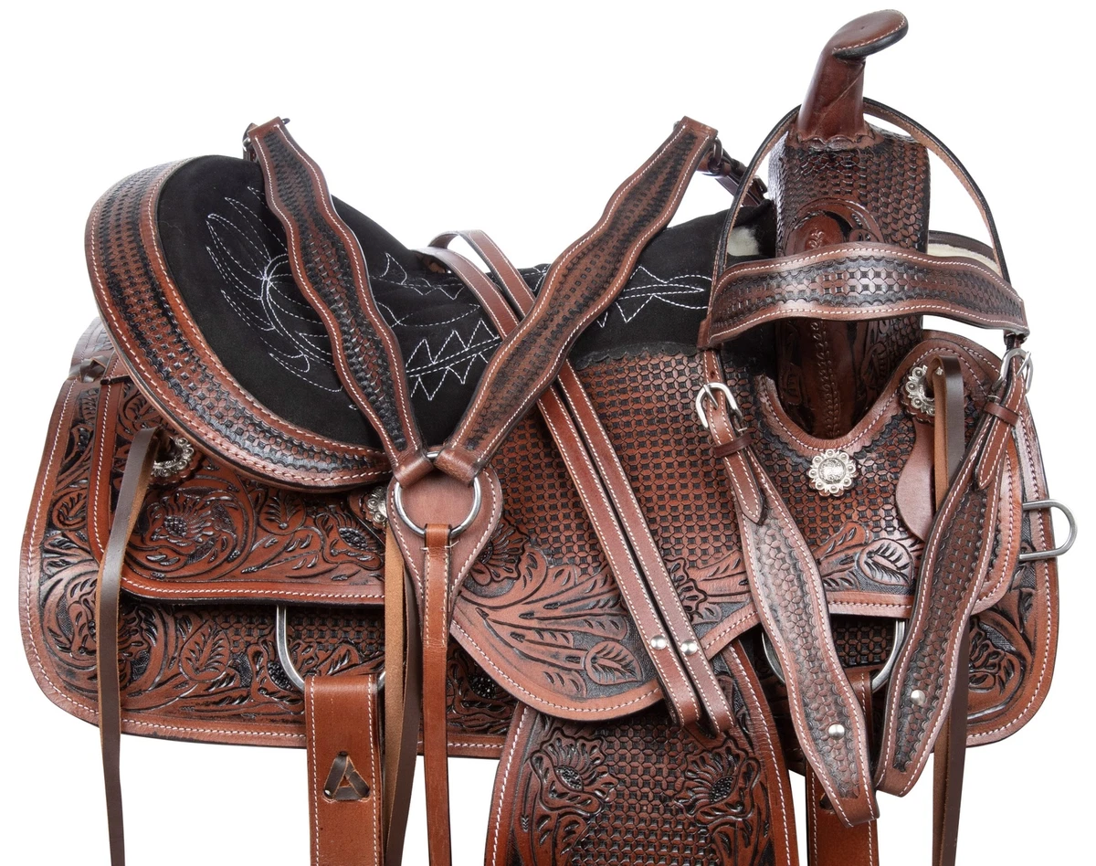 Endurance Pleasure Trail Premium Leather Western Saddle Horse Tack Set 16 17