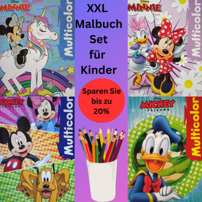 XXL Disney Malbuch Set, Minnie, Daisy, Mickey Mouse & Friends, Donald Duck,Pluto