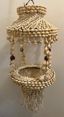 Seashell Hanging Basket Plant Holder 13''x24'' Boho Beach Cottage Cowrie Shell