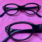 Vintage Rhinestone Eyeglasses Retro 60s Eyeglasses Oval Black Eyeglass Frames