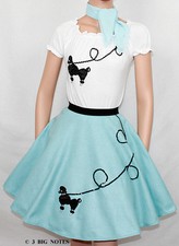 3 PC Light Blue 50's Poodle Skirt outfit Girl Youth Sz 10/11/12/13 Waist 23"-30"