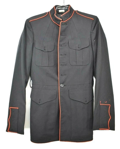 Thorngate Mens Black Contrast Piping Button-Front Flap Pocket Uniforms Coat 40XL video thumbnail