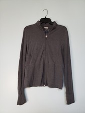 Danskin Now Women's Sz L Gray Zip Up Long Sleeve Athletic Sweatshirt Ribbed Hem