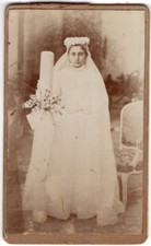 Antique CDV Circa 1890s Bonnefont Cute Young Girl First Communion Dress Unmarked