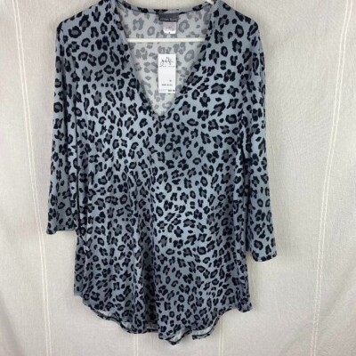 Jordan Taylor Gray Leopard Animal Print  Vneck Blouse Medium