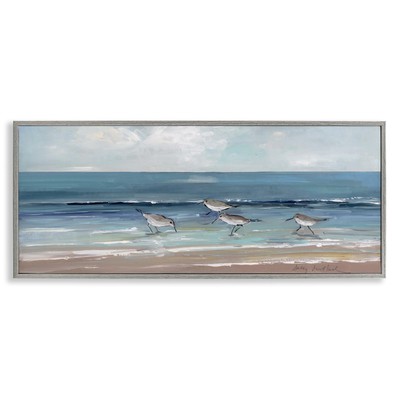 Sandpipers Birds Cloudy Sky Beach Shore Painting,Design by Sally Swatland