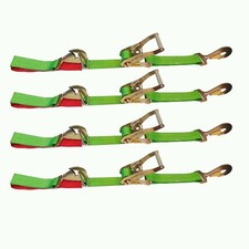 4pk Auto Trailer Car Haul Tie Down Kit Lasso Snap Hook Wheel Ratchet Strap Green
