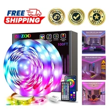 Multicolor 100ft LED Lights for Bedroom - Includes 44-Key Remote & Smart App