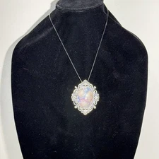 Handcrafted moonstone necklace , framed in a sleek silver tone bezel (6276)