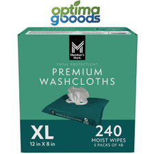 Member's Mark Adult Washcloths 240 Count Extra Large Hypoallergenic Wipes Aloe E