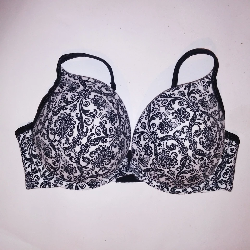 Sujetador Cacique 38DD Push Up Negro Blanco Estampado Damasco Algodón Con Aros Foto 3 de 4