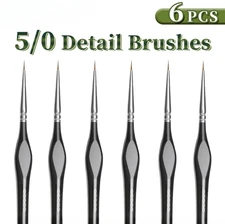 6pcs Fine Tip Paint Brush Set for Acrylic, Models & Miniature Detailing - NEW
