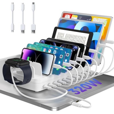320W Charging Station for Multiple Devices, 10 Ports Fast Multi-Device Charge...