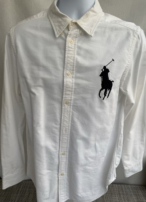 Boy's Polo Ralph Lauren White Button Down Oxford Shirt With Large Black Pony