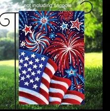 [1pc Fireworks Star Flag] Patriotic 12x18 Inch Polyester  Flag, 1pc