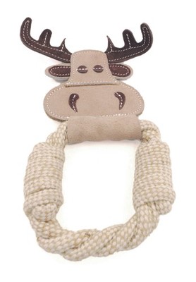 Moose Tug Dog Toy   Durable Rope Toy with Squeaker, Crinkle & Recycled Core