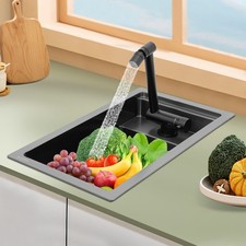 Hidden Single Bowl Kitchen Bar Sink Drop-In Kitchen Sink With Folding Faucet
