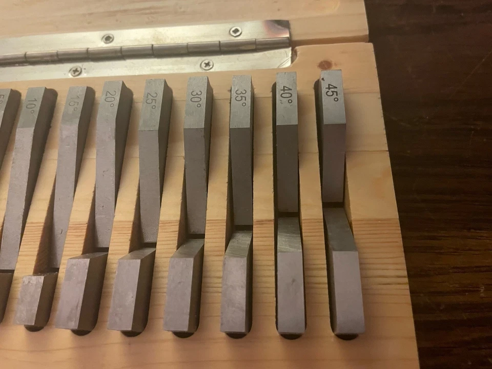 Vintage 17pc Brown & Sharpe Tesa Degree Precision Angle Set & Orig Wood Box USA - Image 2 of 4