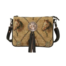 American West Womens Bits and Bridle Woven Tapestry Leather Crossbody Bag OS