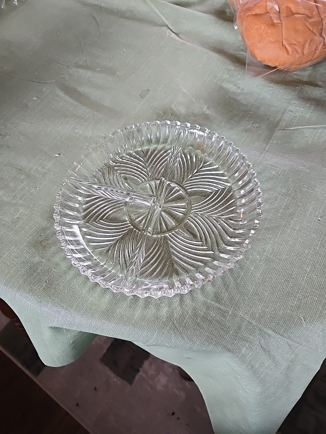 Vintage EAPG Clear Pressed Glass 3 Section Divided Pickle Relish Serving Dish