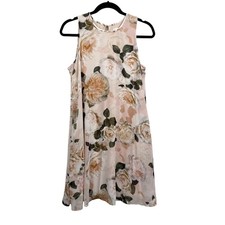 Calvin Klein Shift Dress Beige Floral Sleeveless Lined Womens Size 10*