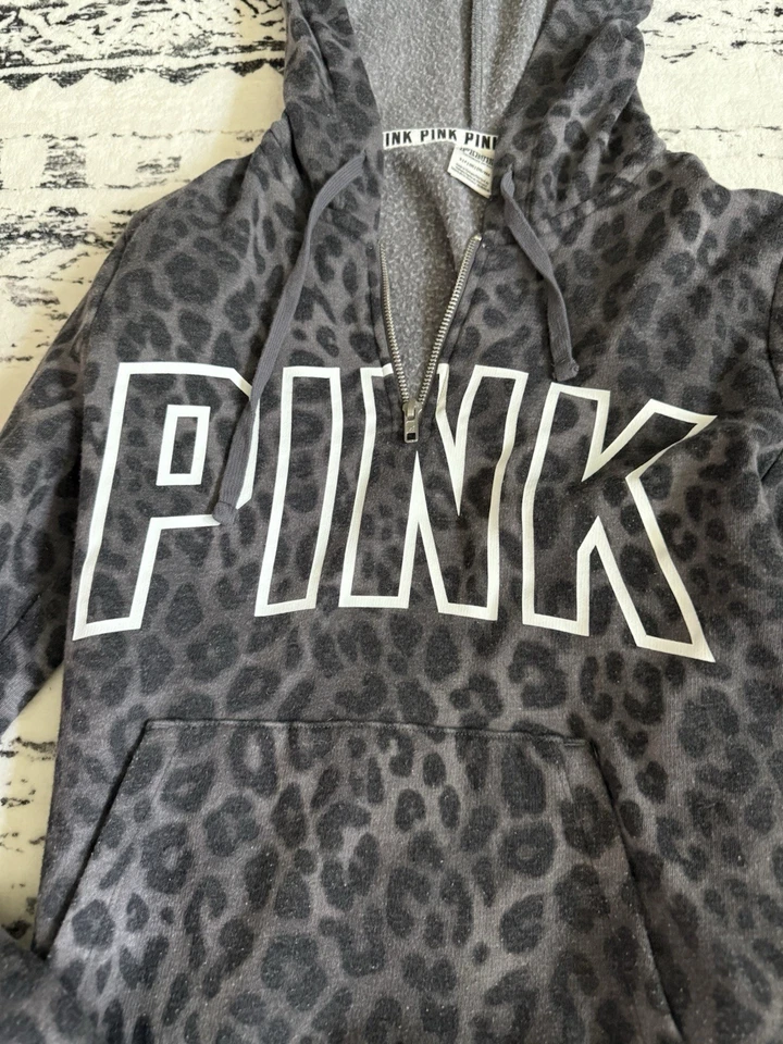 VS PINK Cheetah Leopardo Media Cremallera Sudadera con Capucha De Colección Y2K  Foto 2 de 3