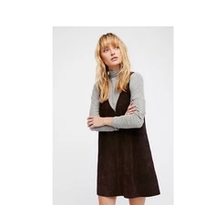 Free People Retro Love Suede V Neck A Line Dress Brown Women Size Small