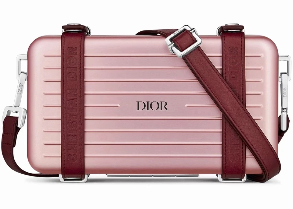 Dior sac bandoulière rigide métal rose métallisé sangle cuir bordeaux - Photo 1/1