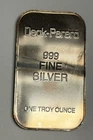 Vintage DEAK-PERERA 1 oz .999 Fine Silver Bar, Bullion VTG MA Hallmark Toned