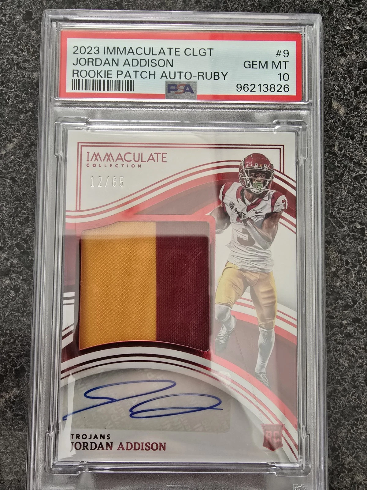 Jordan Addison Panini Immaculate Collection Collegiate Rookie Patch Autographs #9 Ruby