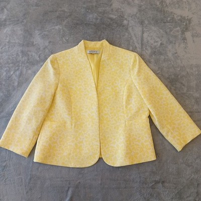 Kasper Blazer Womens Size 14 Yellow Floral Long Sleeve Polyester