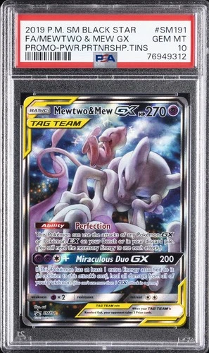2019 POKEMON SM BLACK STAR PROMO #SM191 FULL ART/MEWTWO & MEW GX PSA 10