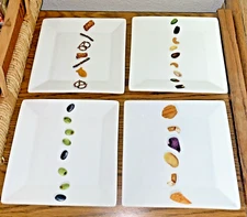 Macy's The Cellar SNACK PLATES (4) Square Porcelain Olives Pretzels Chips Nuts