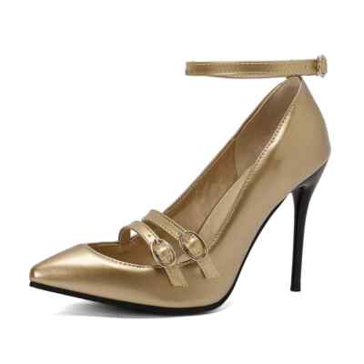 Women Sexy Pumps Pointed Toe Stilettos 10cm Buckle Strap High Heels Party Shoes
