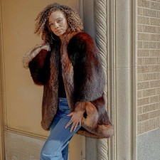 Brown Fox Dolman-style Jacket W/crystal Fox Tuxedo + Sleeves Size L/xl 10-12 Us