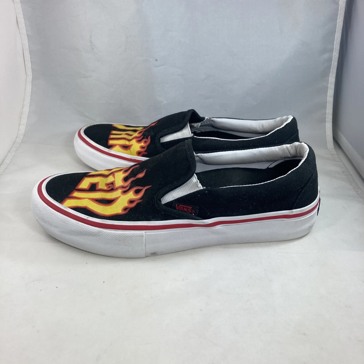 RARE Vans x THRASHER Slip-On Pro &#039;Thrasher&#039; Flame Men&#039;s Skate Shoes - Size 6.5 eBay