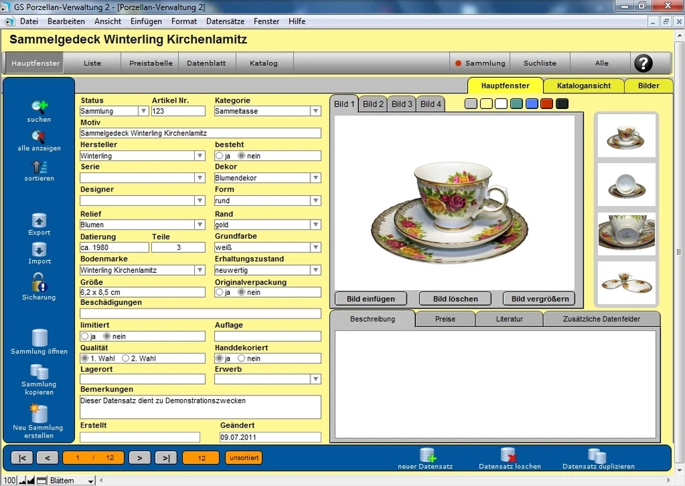 GS Porzellan-Verwaltung 2 - Software Programm zur Verwaltung Ihrer Sammlung - Bild 2 von 4
