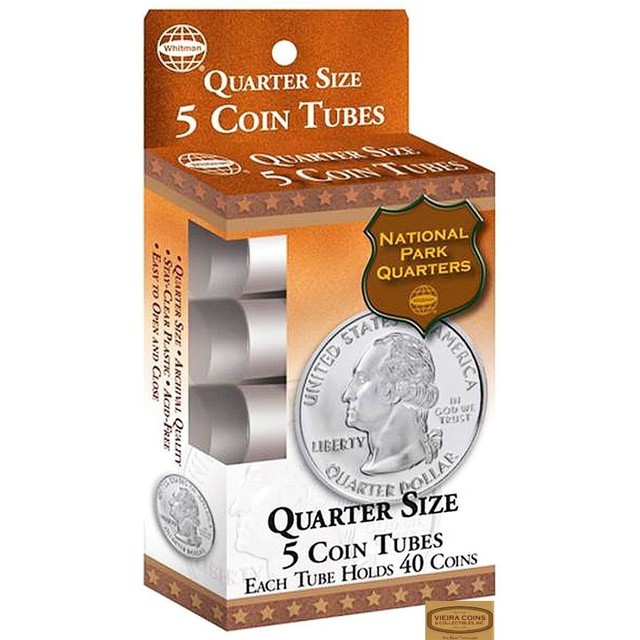 Quarter Size 5 Round Plastic Coin Tubes with Screw Lid by Whitman
