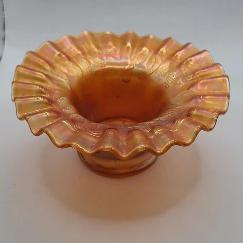 Carnival glass orange iridescent crimped ruffled edge bowl.  Vintage. EUC