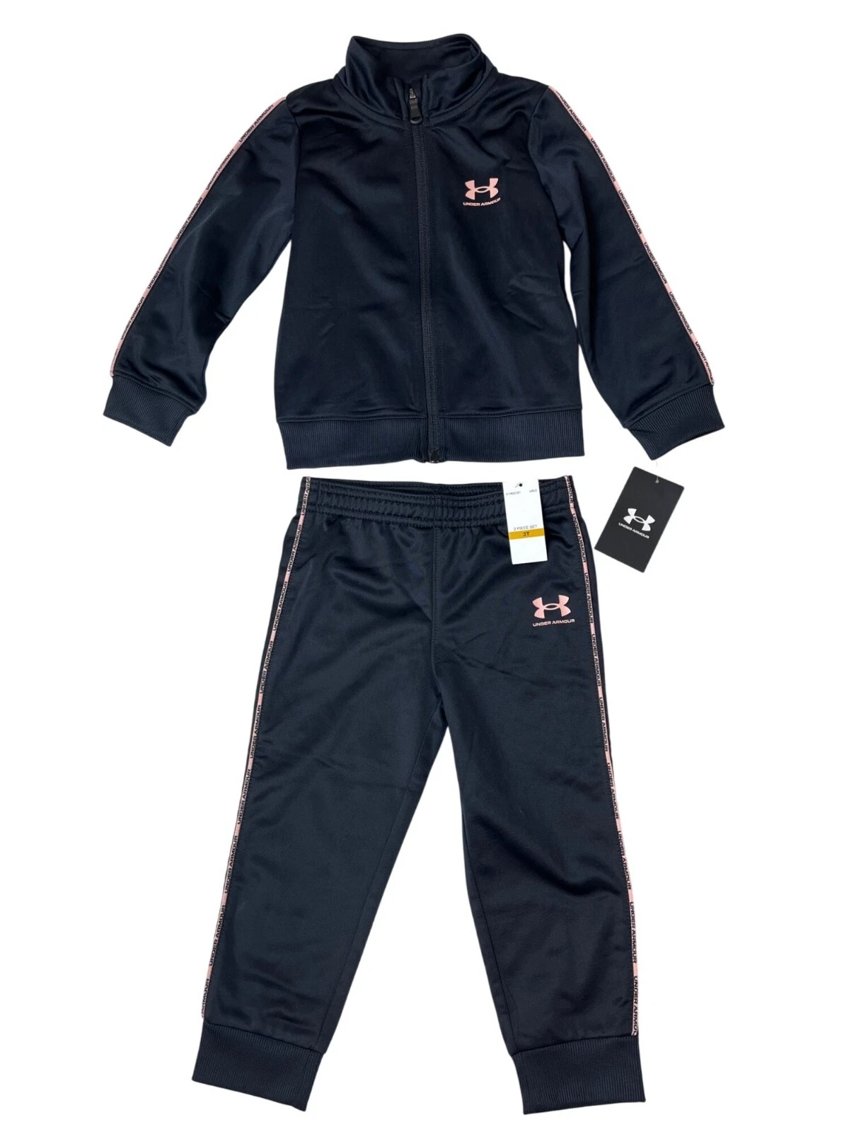 Under Armour Girls Black Full-Zip Track Jacket & Pants Set Sz 3T - New